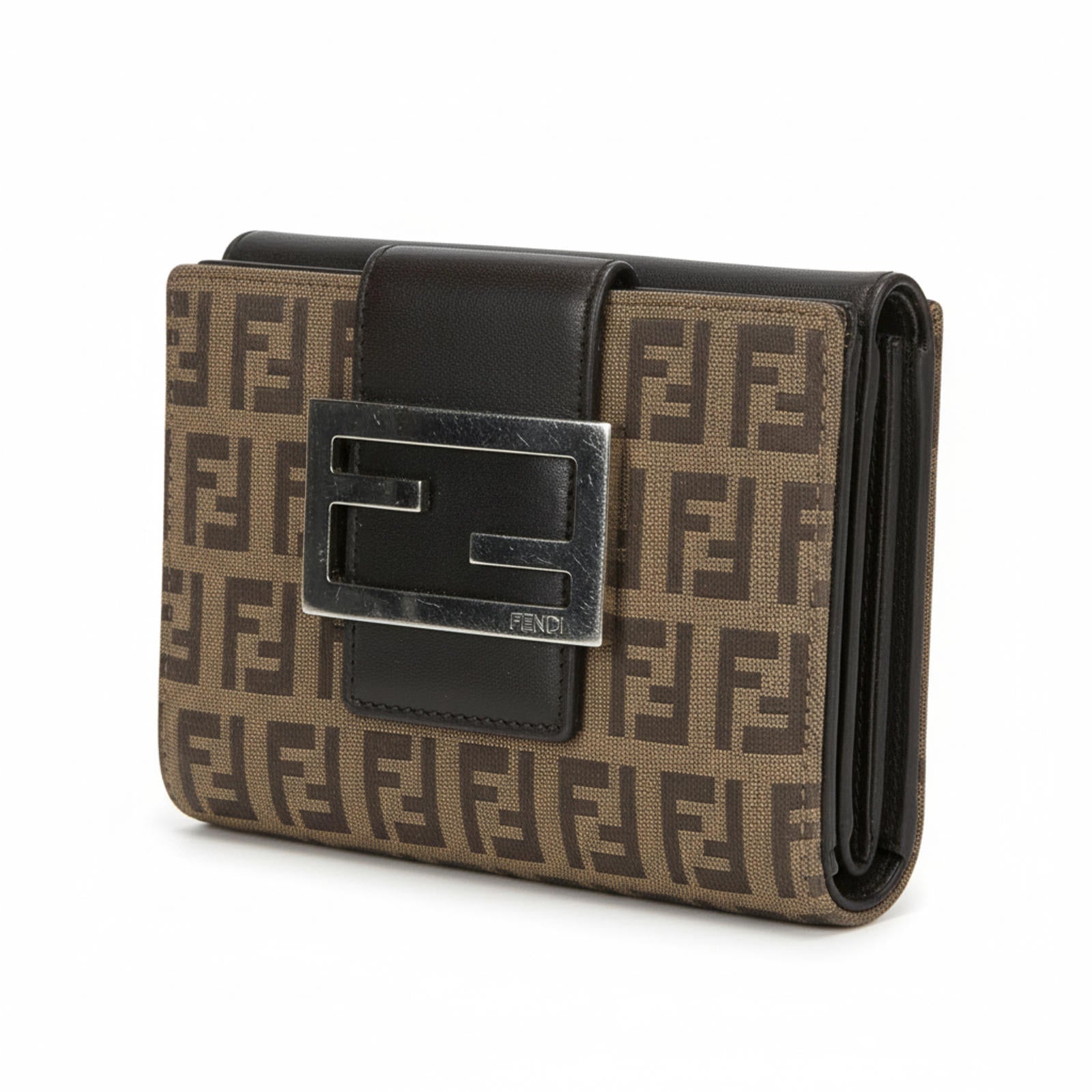 Fendi - Brown FF Logo Canvas Leather Wallet