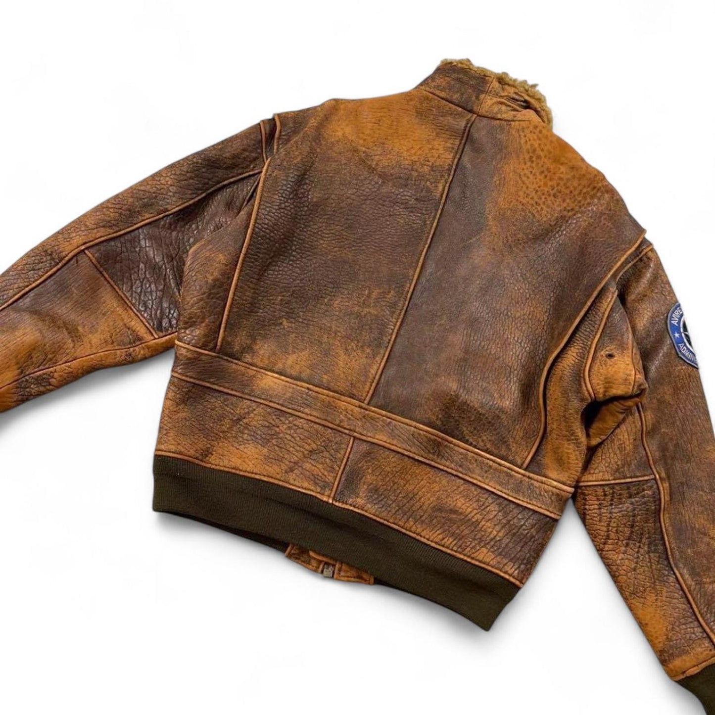 Avirex - Vintage Style Brown Leather Bomber Jacket with PTC