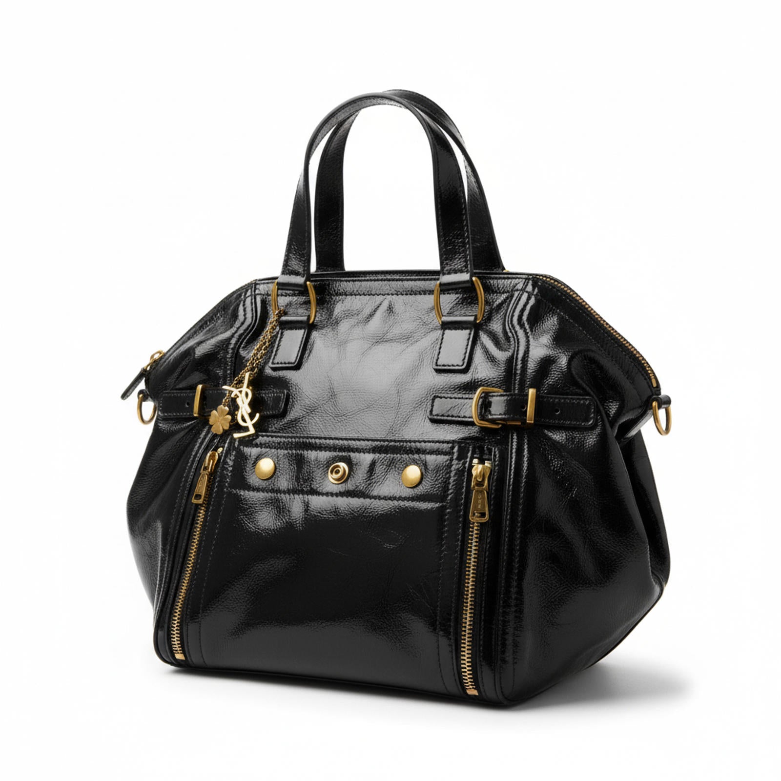 Saint Laurent - Black Patent Leather Handbag Gold-tone