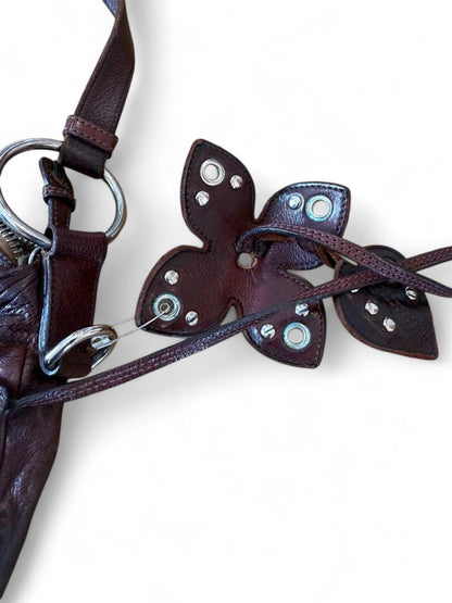 Miu Miu- Brown Leather Women's Shoulder Bag with Butterfly-