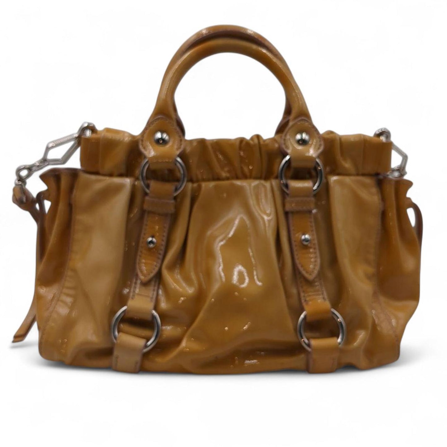 Miu Miu - Patent Vitello Brown Leather Satchel Bag