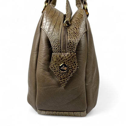 Vivienne Westwood - Taupe Leather Handbag with Crocodile Pattern Accen