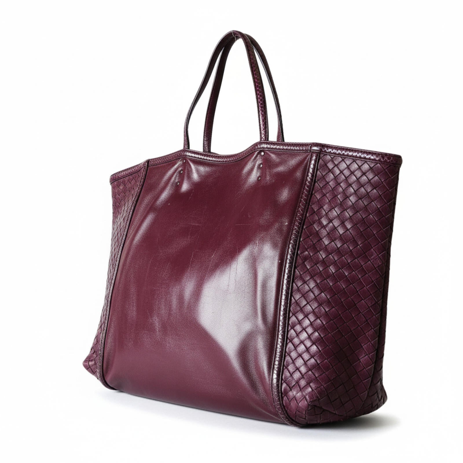 Bottega Veneta - Large Burgundy Leather Woven Tote Bag