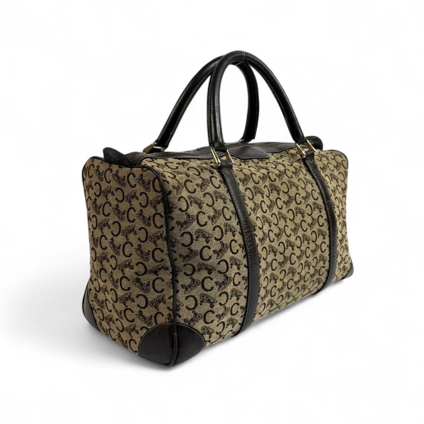 Celine - Vintage Monogram Canvas Handbag with Black Leather