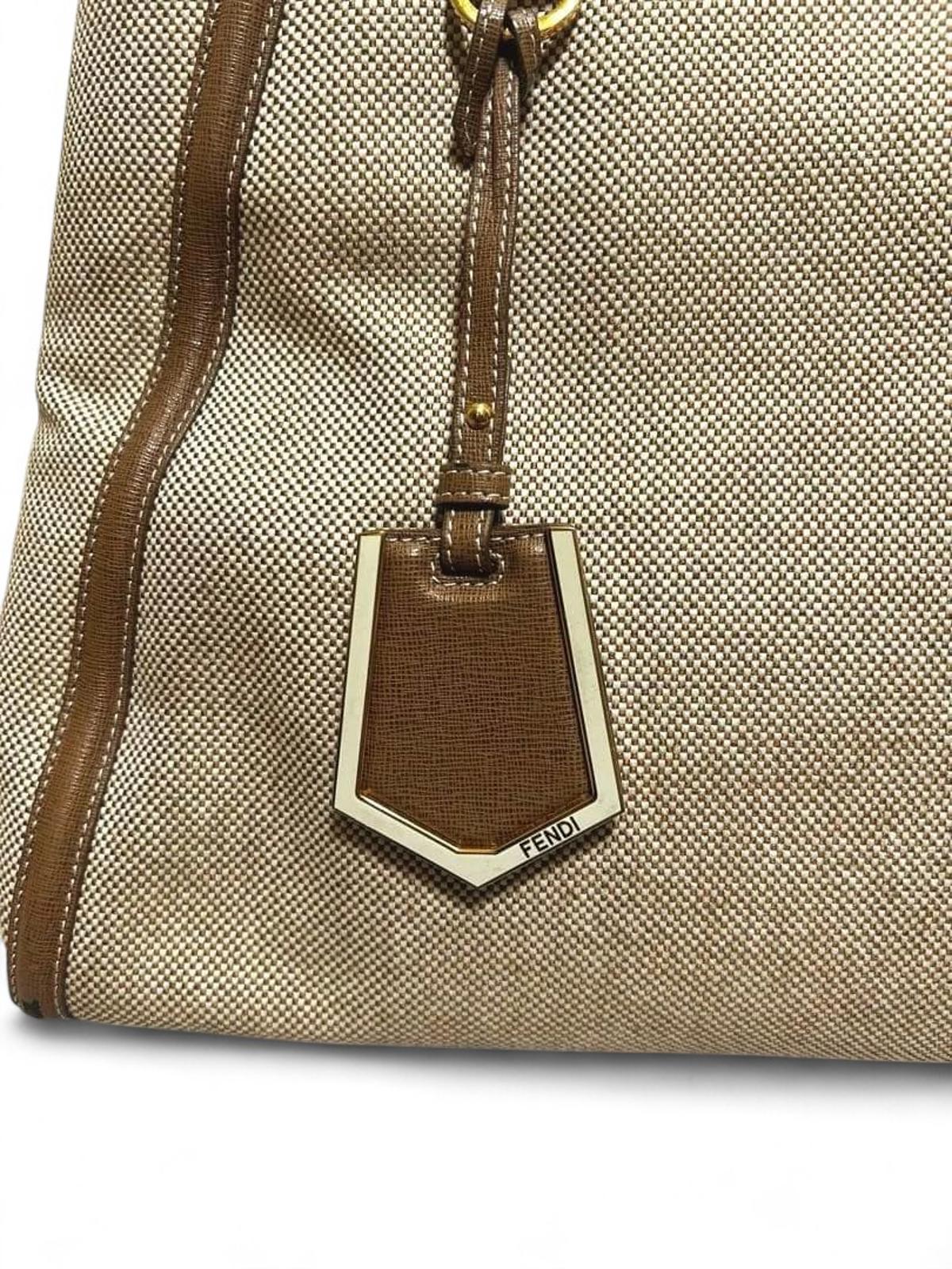 Fendi - Beige and Brown Structured Canvas Tote Bag