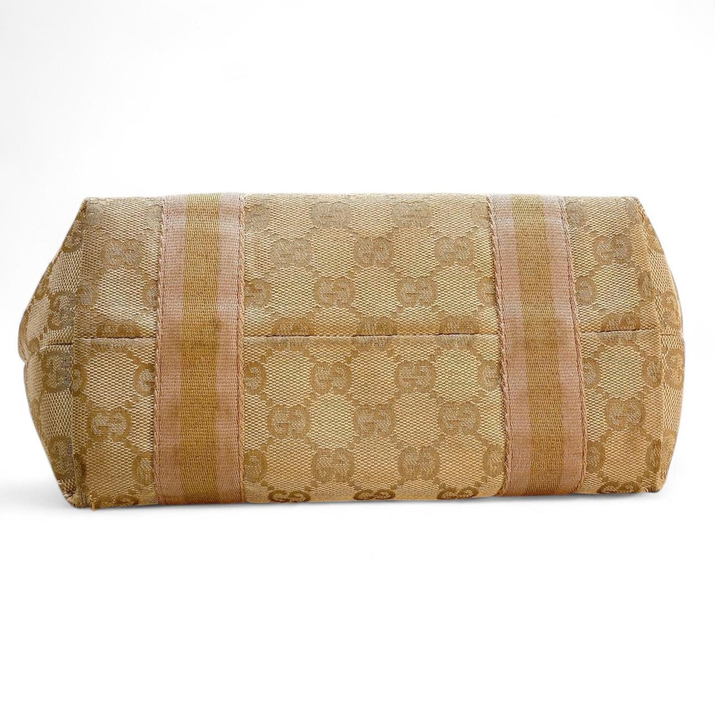 Gucci - Beige Monogram Canvas Handbag with Gold Accents