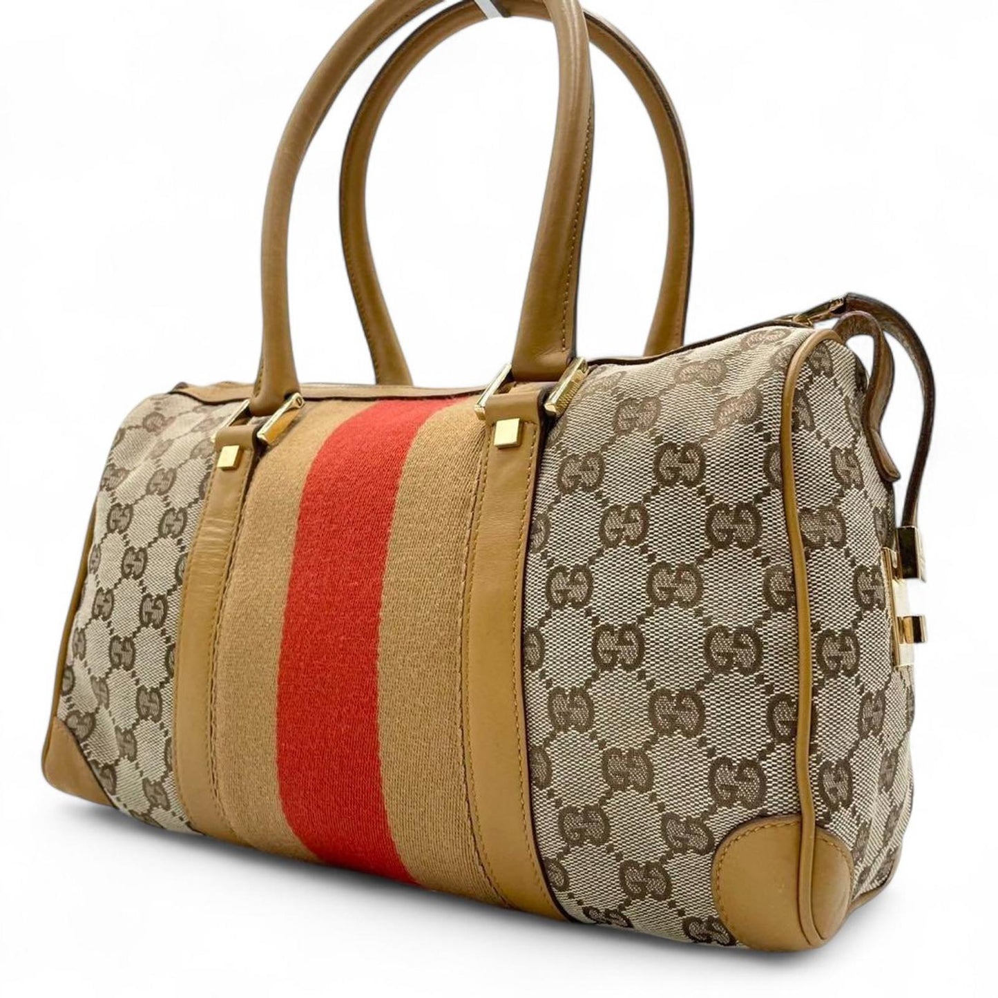 Gucci - Vintage GG Canvas Satchel Bag with Red Stripe