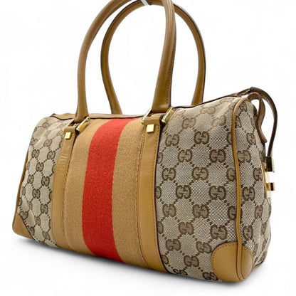 Gucci - Vintage GG Canvas Satchel Bag with Red Stripe