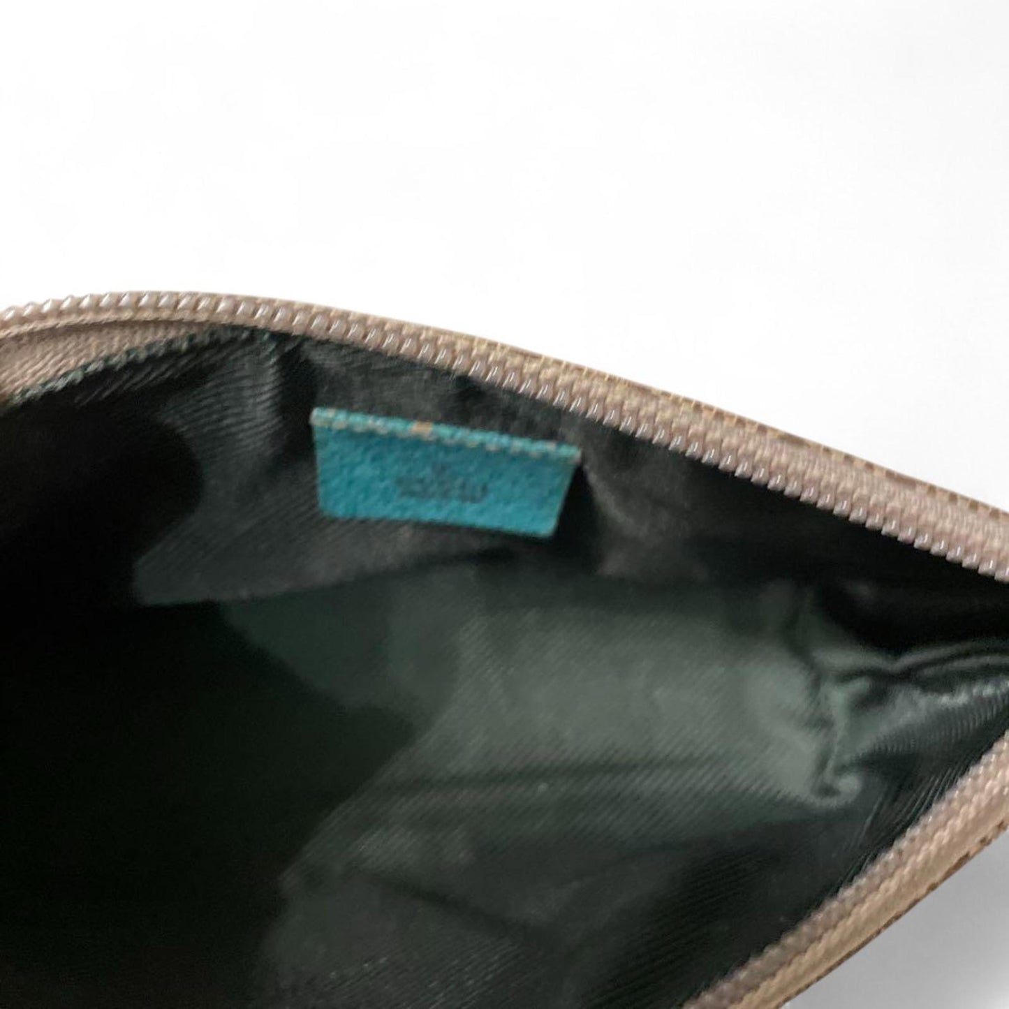 Gucci - Monogram Canvas Pouch with Turquoise Leather Trim