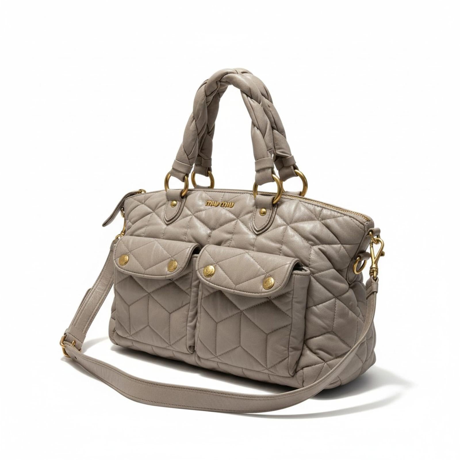 Miu Miu - Quilted Leather Shoulder Bag Dual Front Pouch