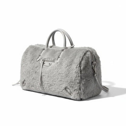 Balenciaga - Grey Shearling Fur Duffel Handbag