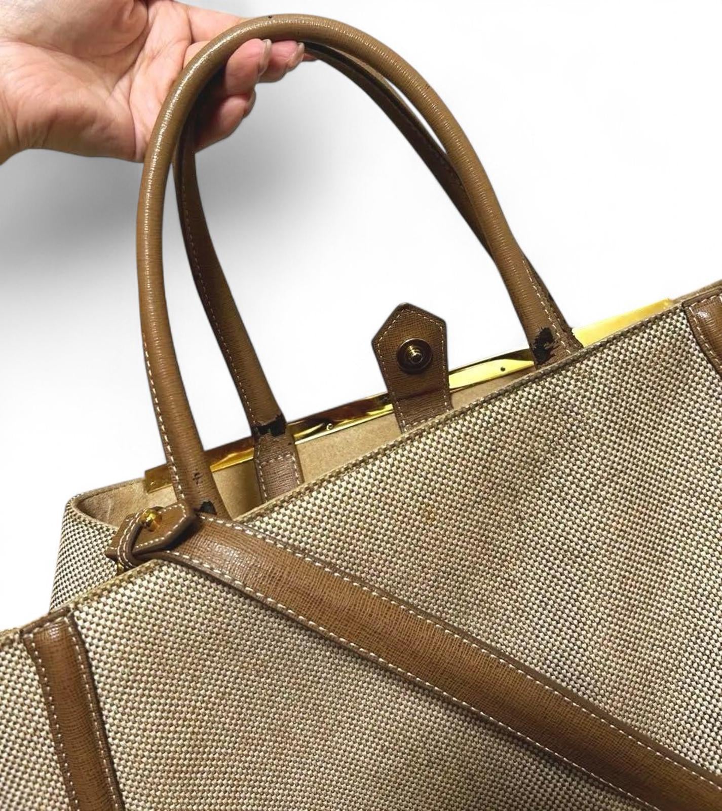 Fendi - Beige and Brown Structured Canvas Tote Bag