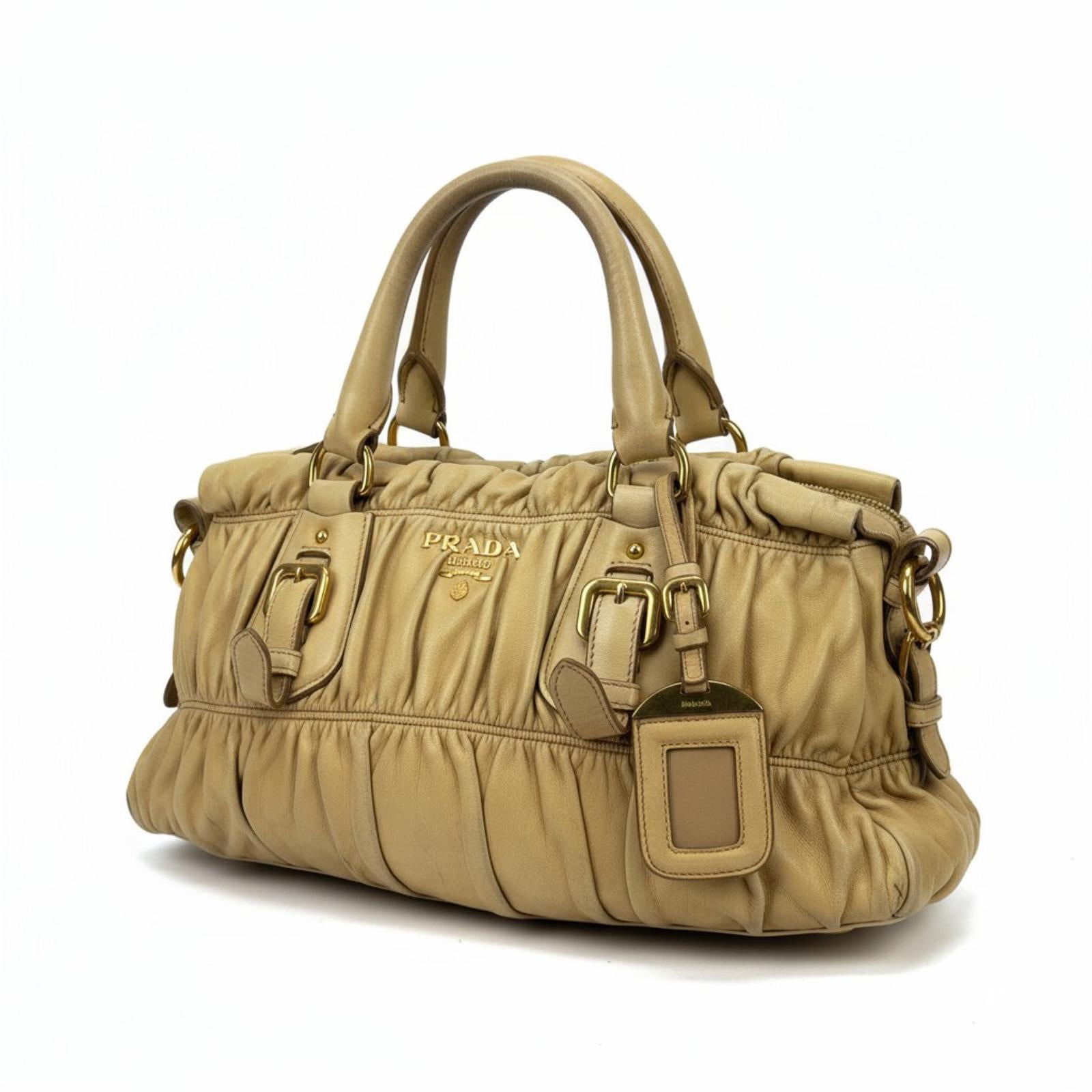 Prada - Beige Leather Handbag Gold Hardware