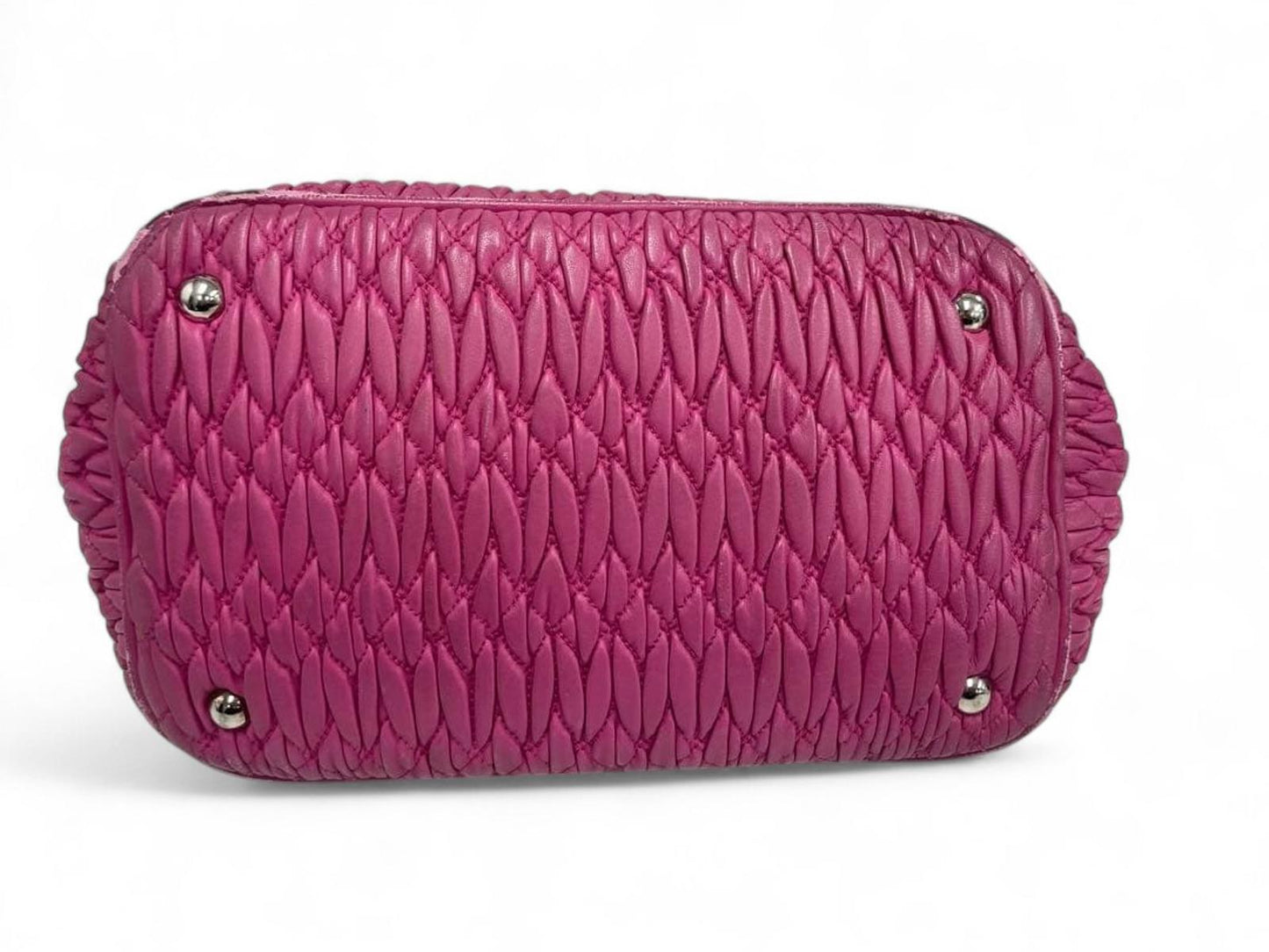 Miu Miu - Pink Quilted Leather Tote Bag with Crystal Chain