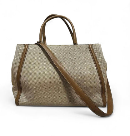 Fendi - Beige and Brown Structured Canvas Tote Bag