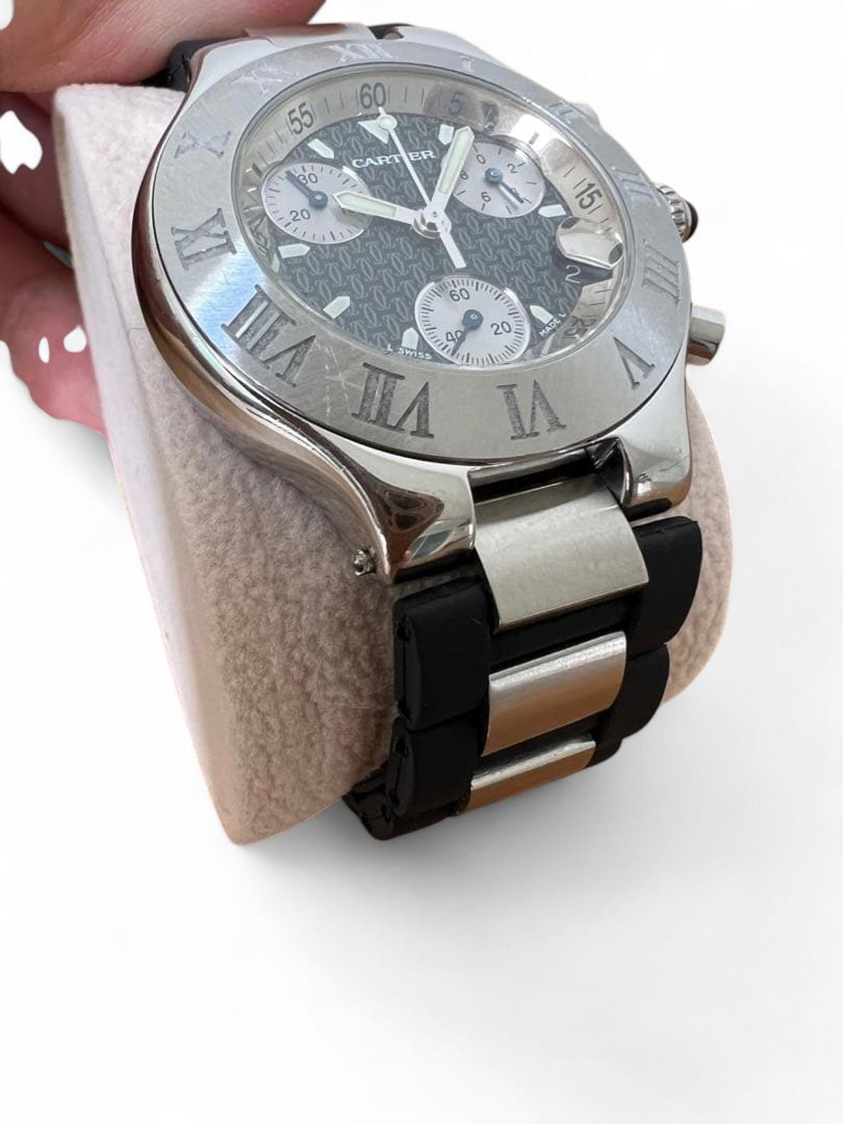 Cartier - Stainless Steel Black Rubber Chronograph Watch