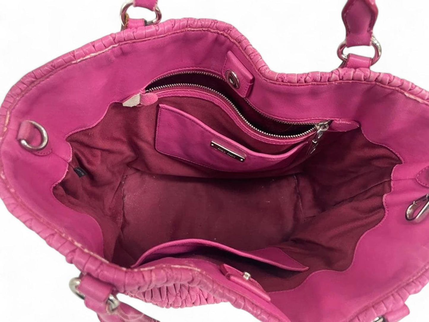 Miu Miu - Pink Quilted Leather Tote Bag with Crystal Chain