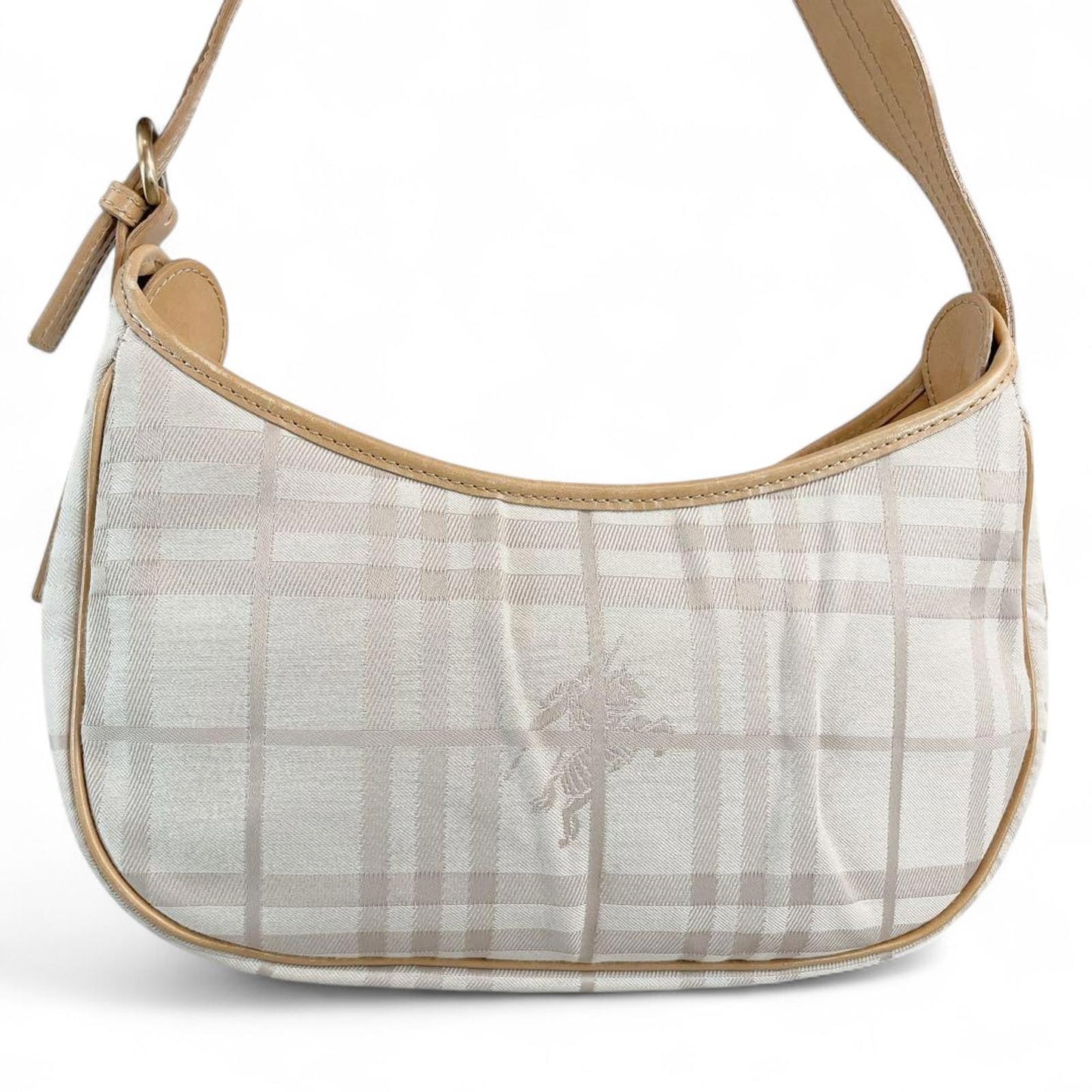 Burberry - Beige Checkered Shoulder Bag with Leather Trim