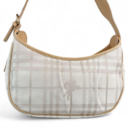 Burberry - Beige Checkered Shoulder Bag with Leather Trim