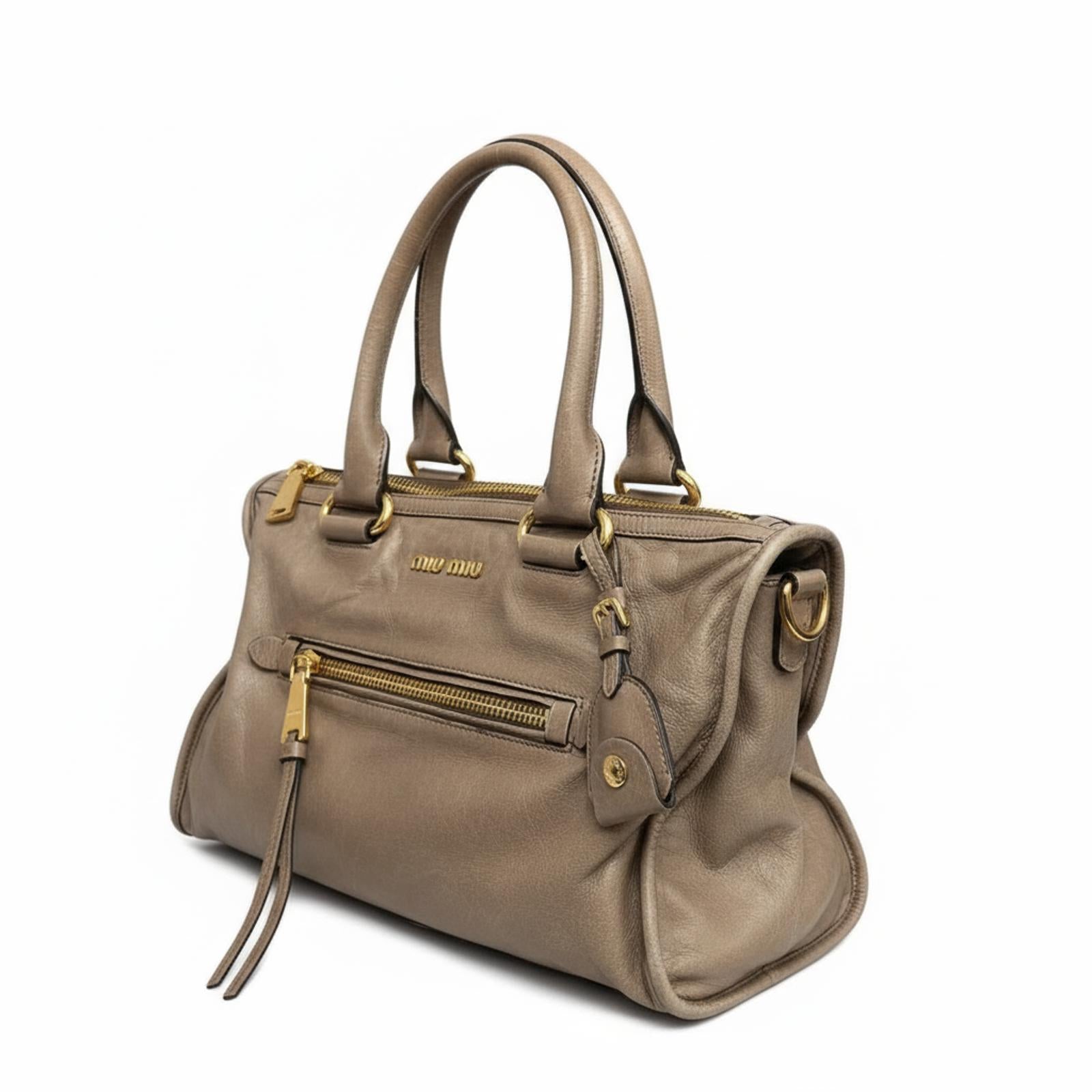 Miu Miu - Taupe Leather Handbag Gold Hardware