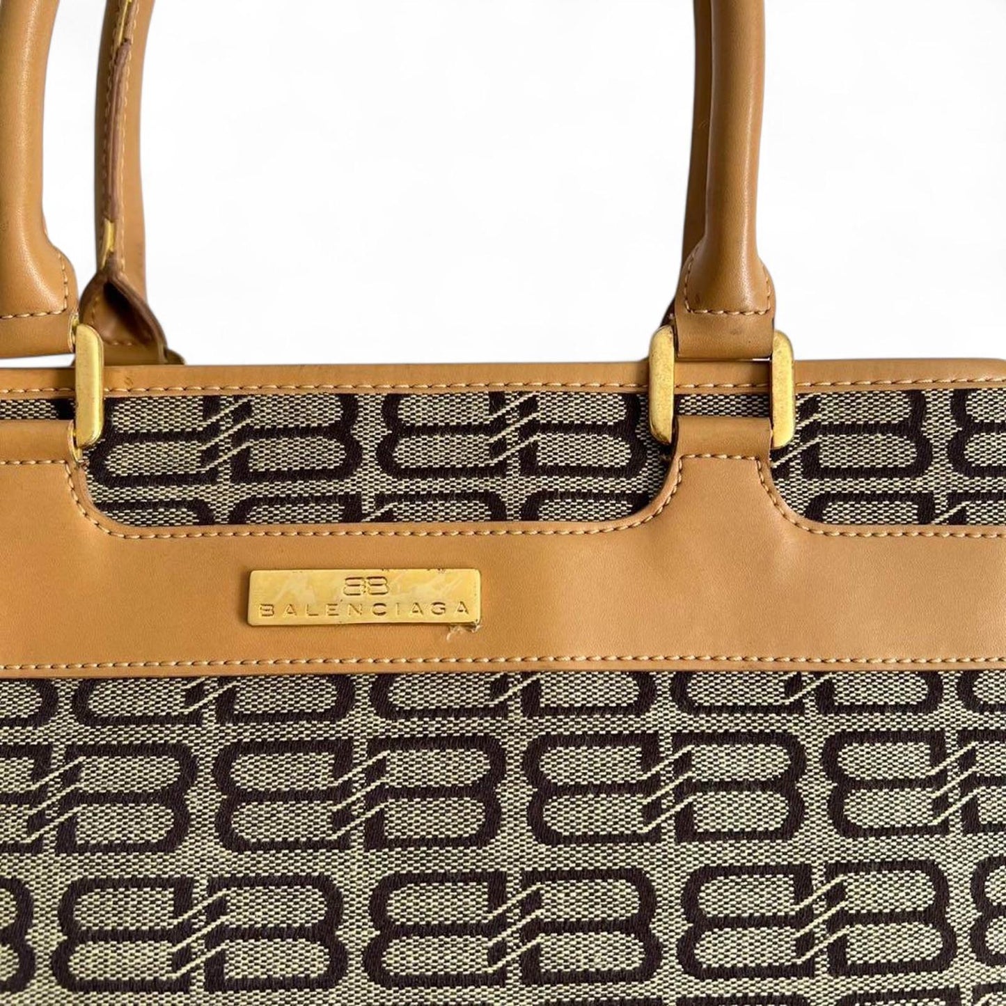 Balenciaga - Women's Satchel Bag in Brown Monogram Canvas