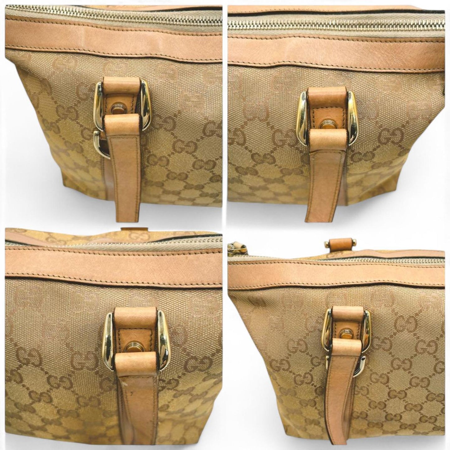 Gucci - Beige GG Canvas Tote Bag with Leather Trim