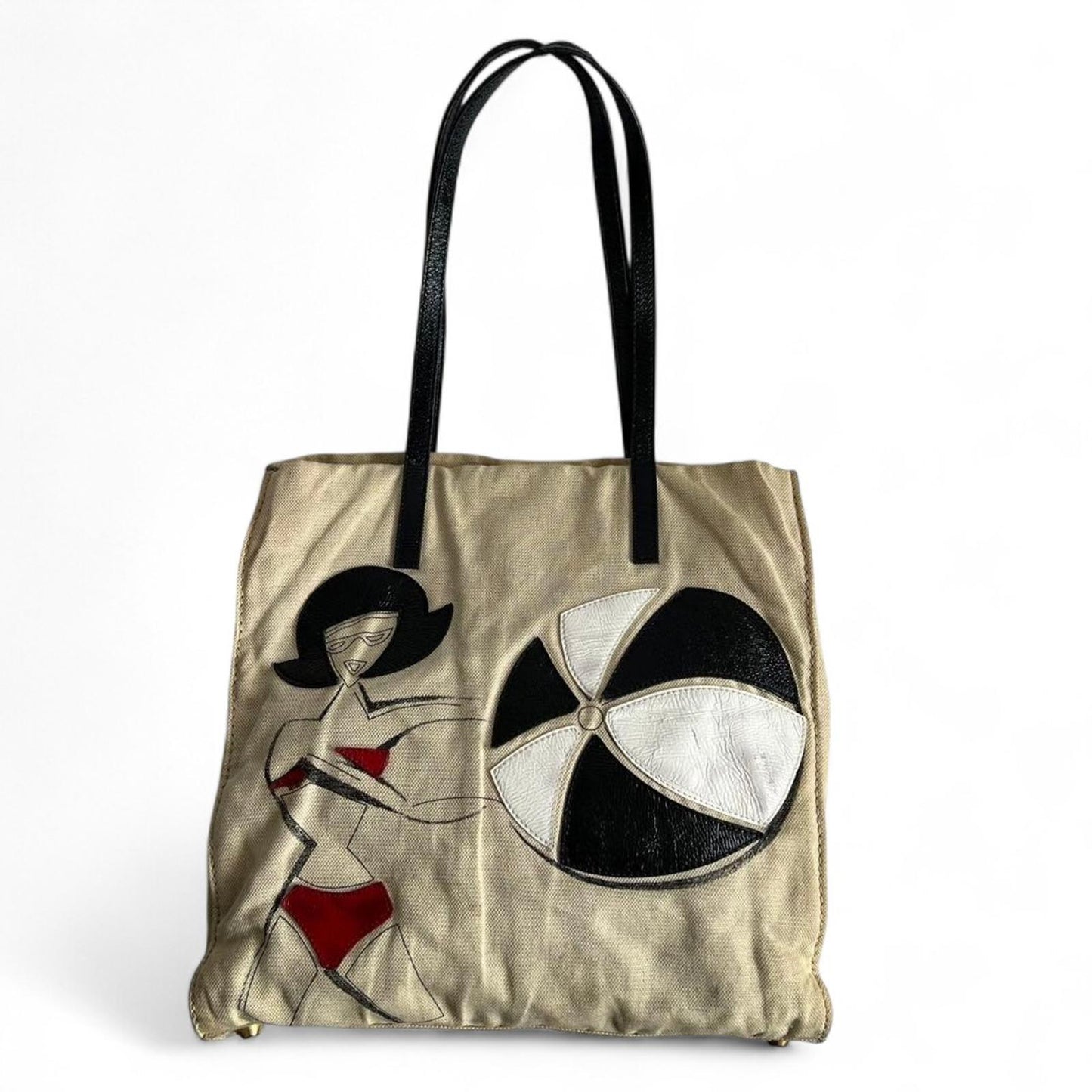 Miu Miu - Canvas Tote Bag Black Leather Handles