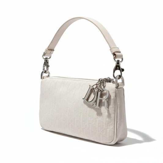 Dior - White Monogram Shoulder Bag with Silver Hardware