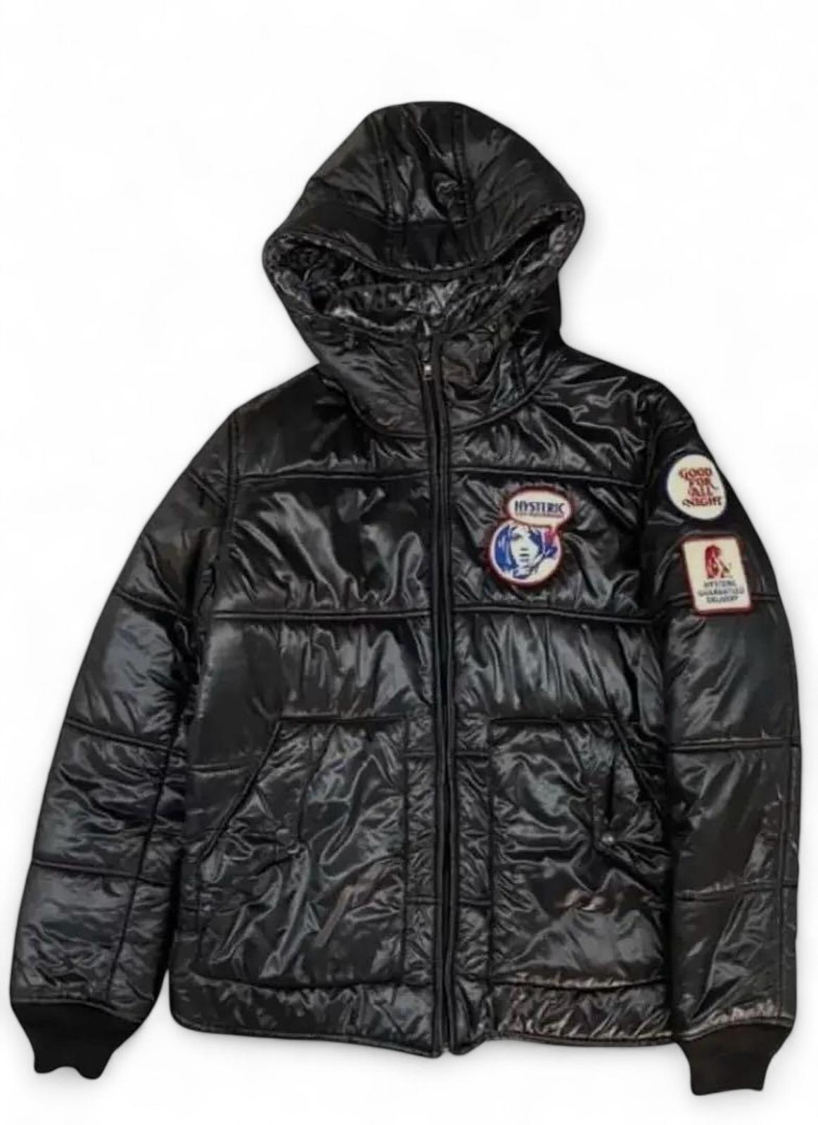 Hysteric Glamour - Men's Black Hooded Puffer Jacket with Patches