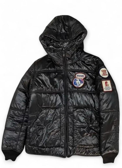 Hysteric Glamour - Men's Black Hooded Puffer Jacket with Patches