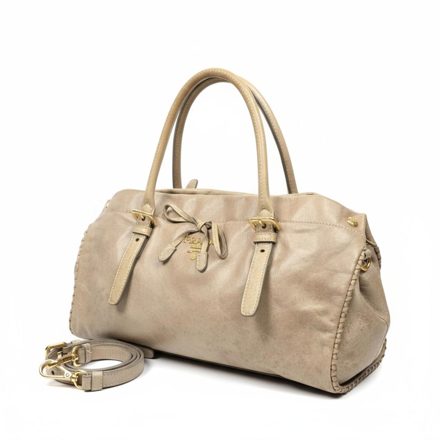 Prada - Beige Leather Handbag with Detachable Strap