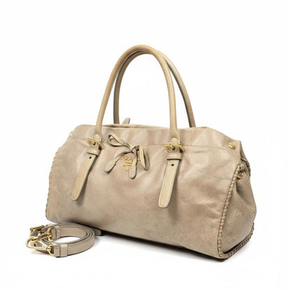 Prada - Beige Leather Handbag with Detachable Strap
