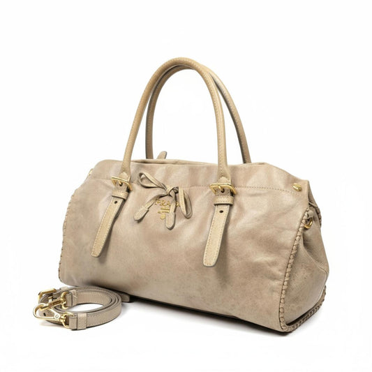 Prada - Beige Leather Handbag with Detachable Strap