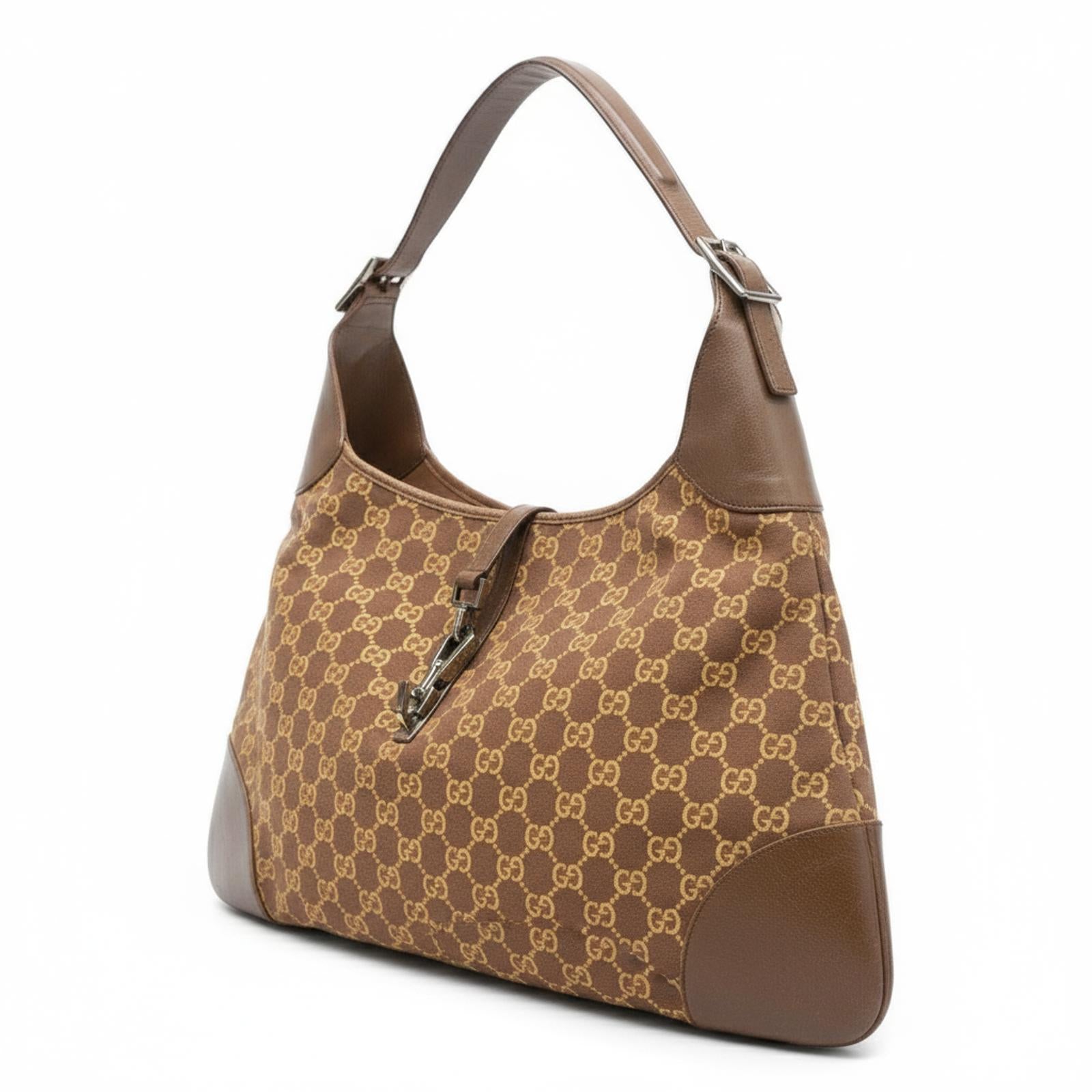 Gucci - Brown Monogram Canvas Leather Shoulder Bag