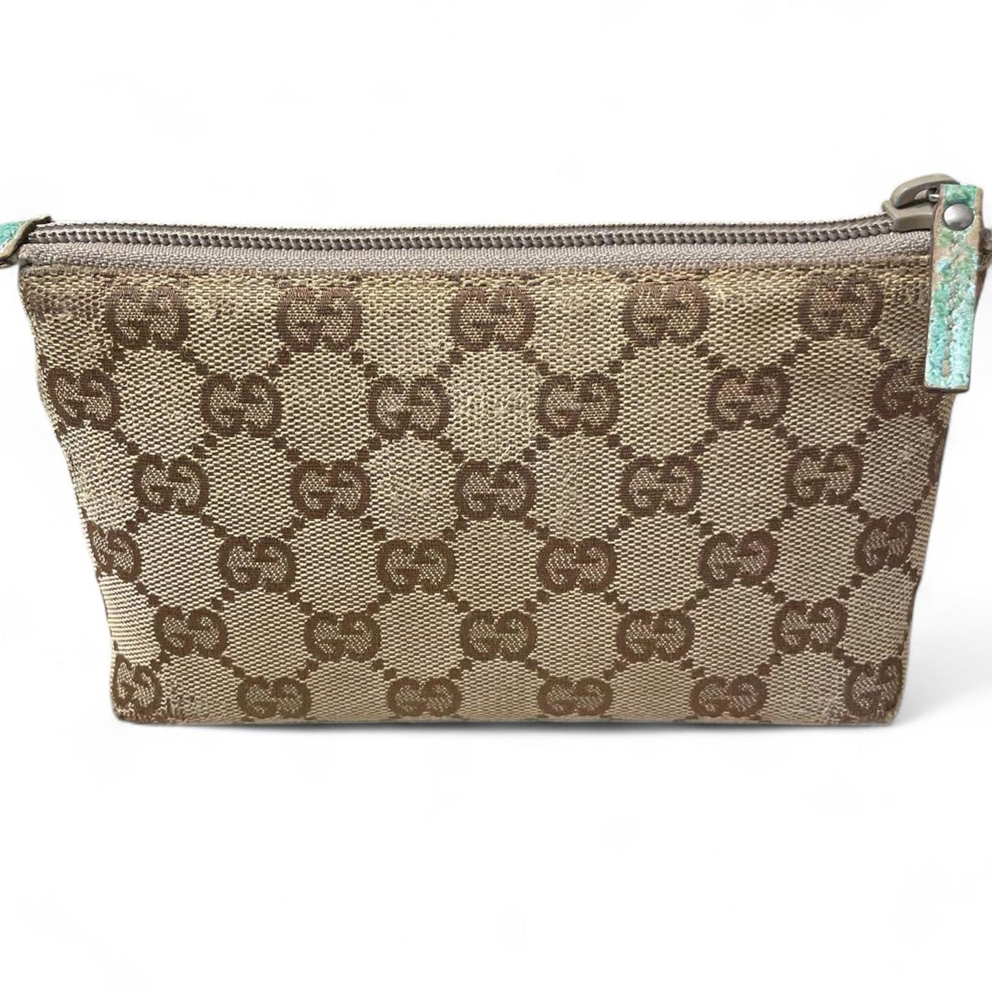Gucci - Monogram Canvas Pouch with Turquoise Leather Trim