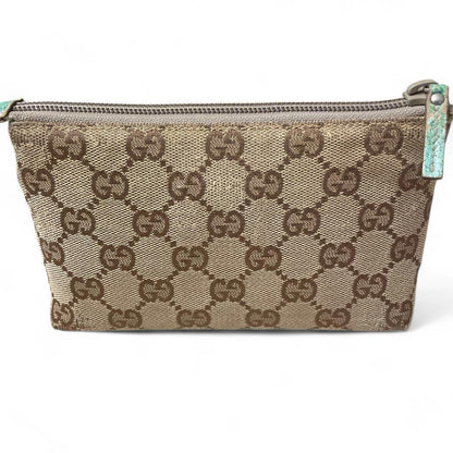 Gucci - Monogram Canvas Pouch with Turquoise Leather Trim