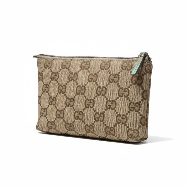 Gucci - Monogram Canvas Pouch with Turquoise Leather Trim