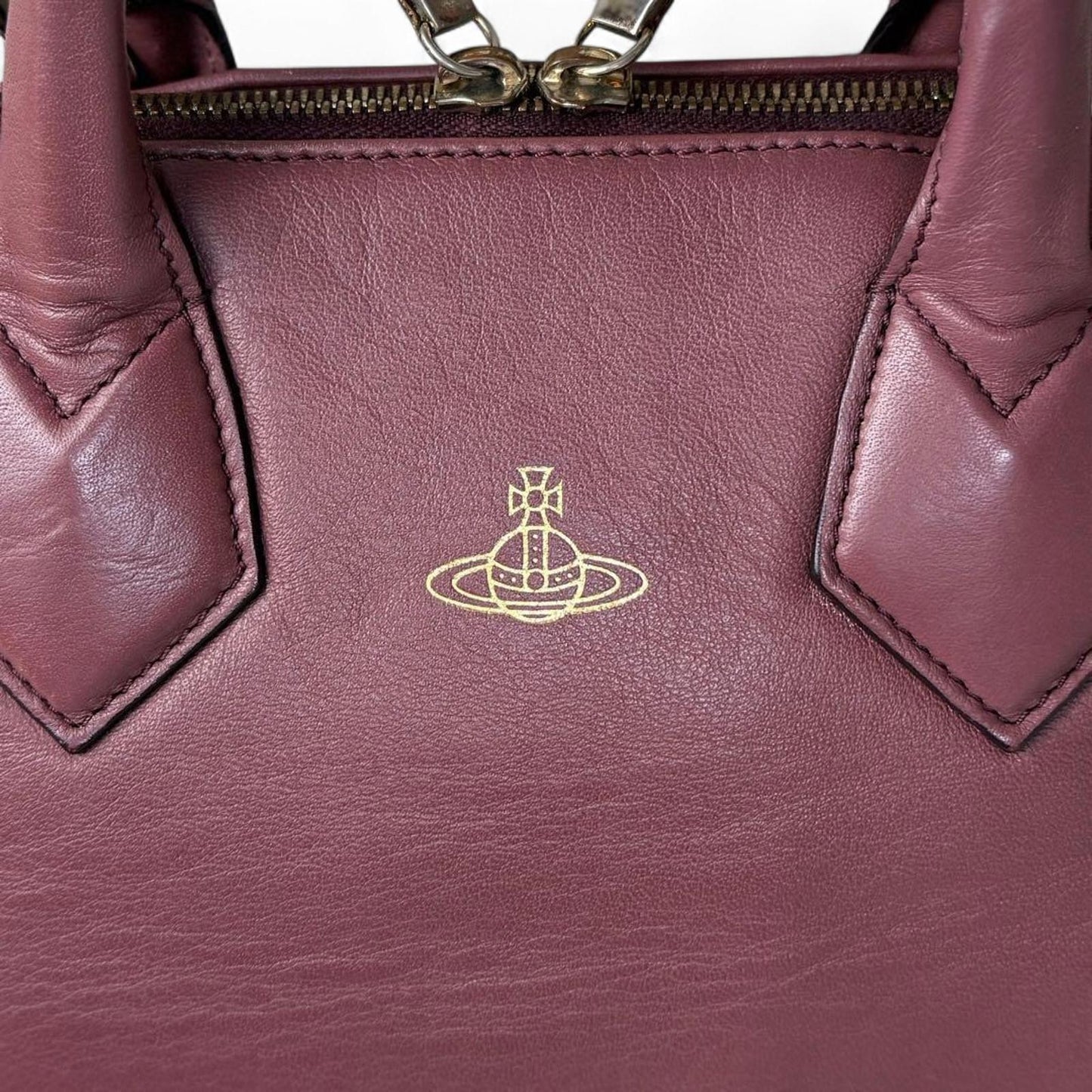Vivienne Westwood - Burgundy Leather Handbag with Dual Top-3