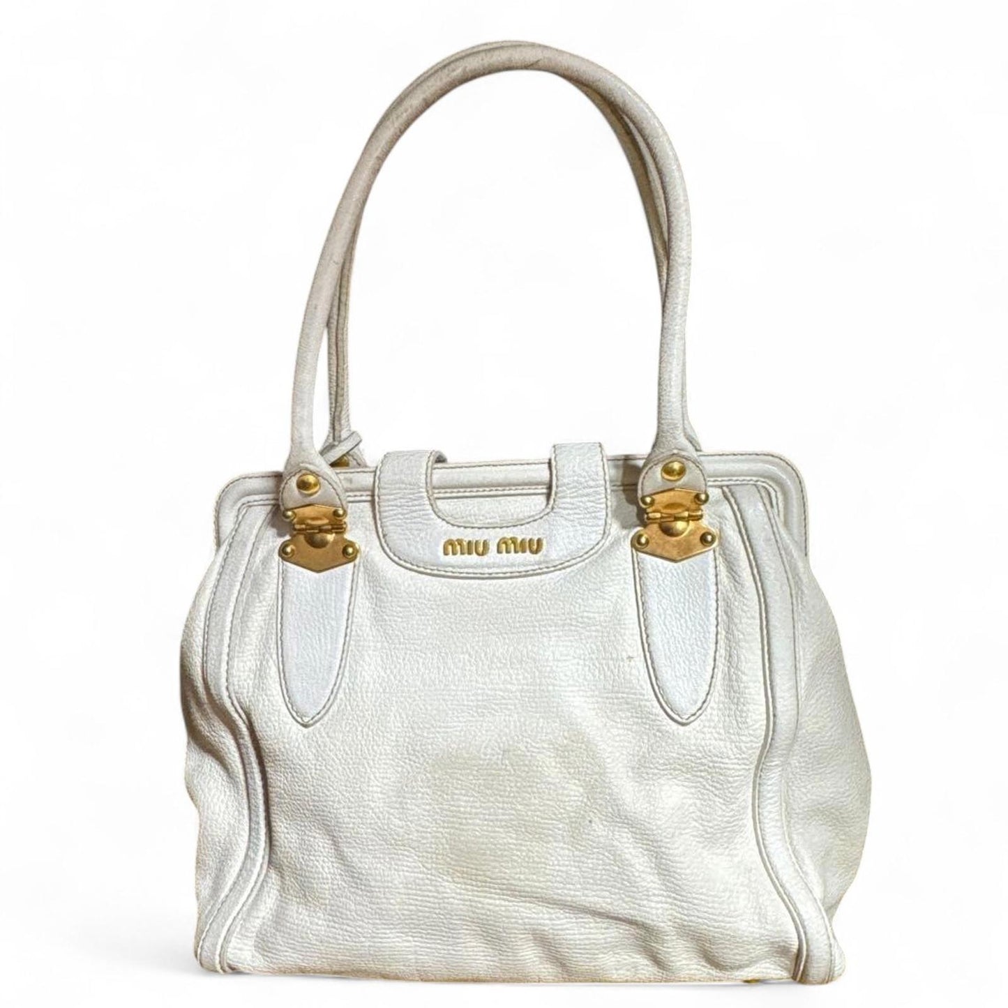 Miu Miu - White Leather Handbag with Gold Hardware