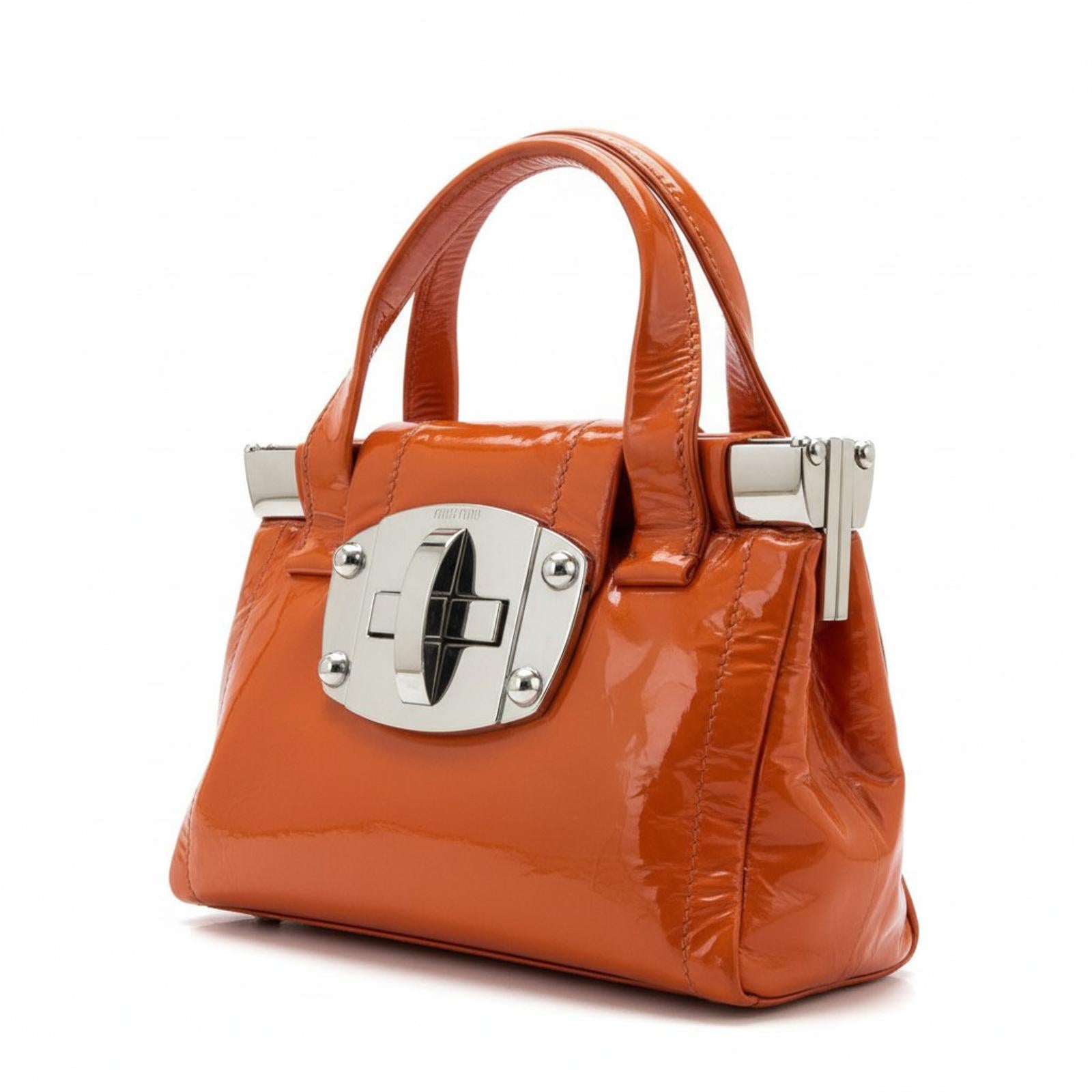 Miu Miu - Patent Leather Satchel Bag in Orange