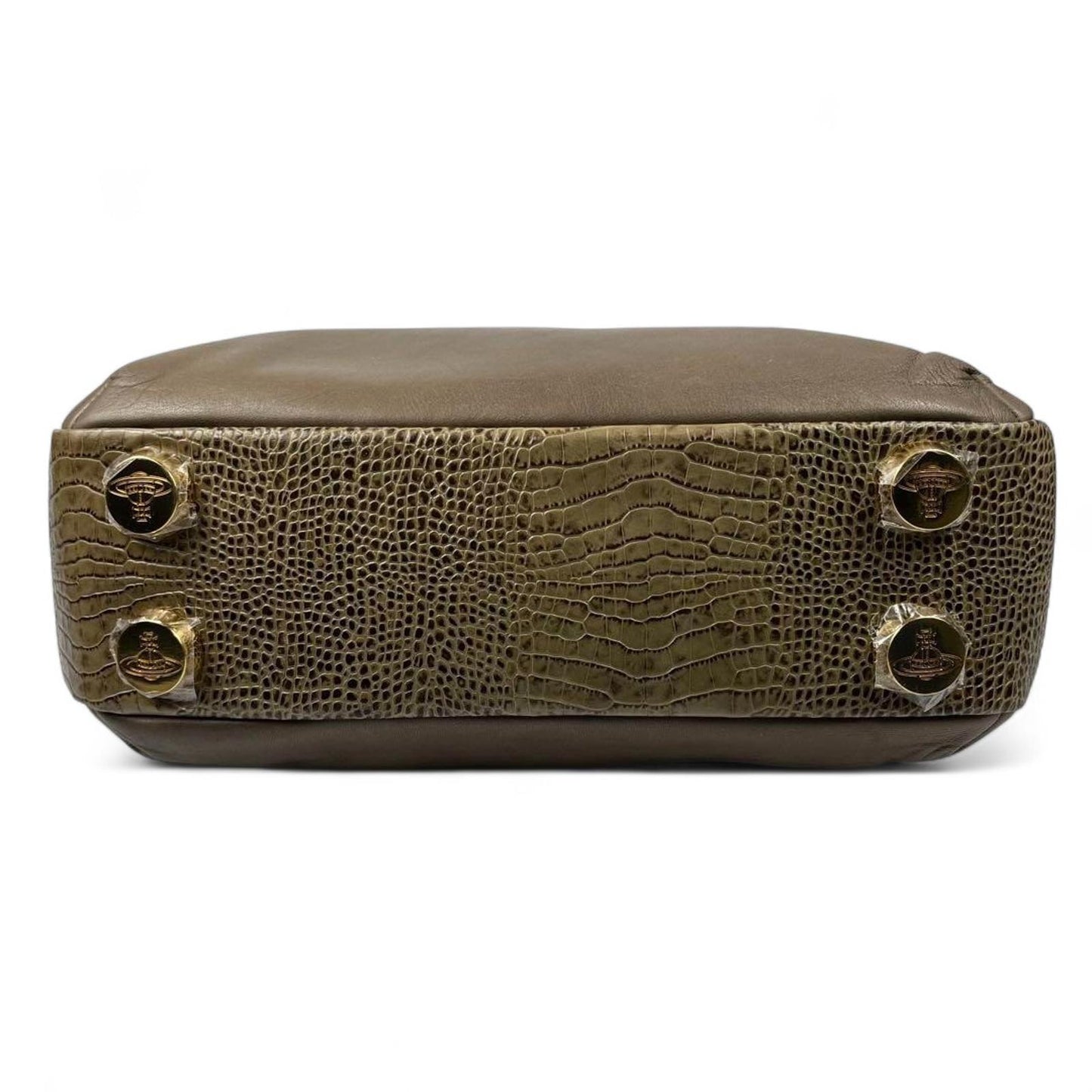 Vivienne Westwood - Taupe Leather Handbag with Crocodile Pattern Accen