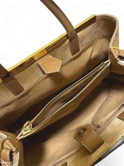 Fendi - Beige and Brown Structured Canvas Tote Bag