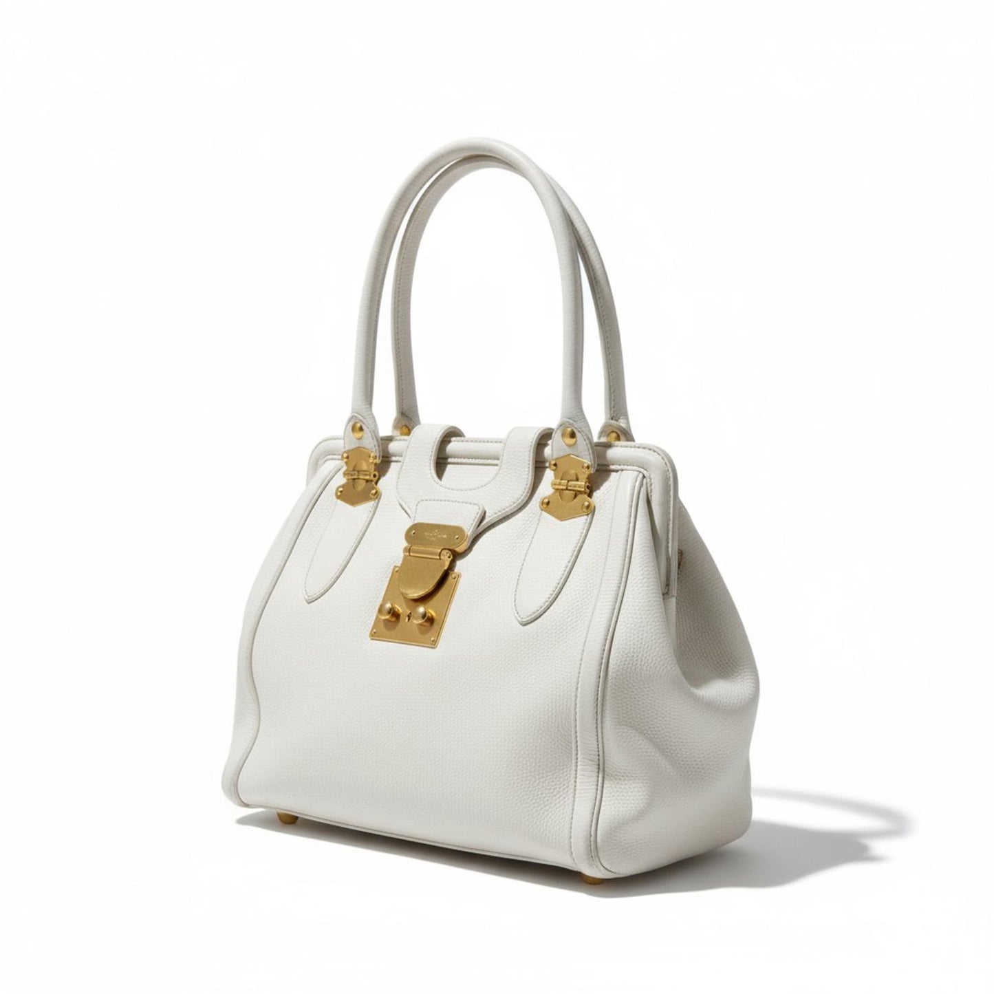 Miu Miu - White Leather Handbag with Gold Hardware