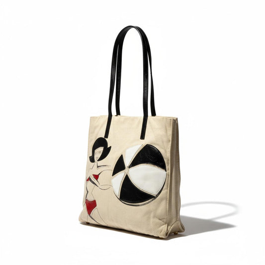 Miu Miu - Canvas Tote Bag Black Leather Handles
