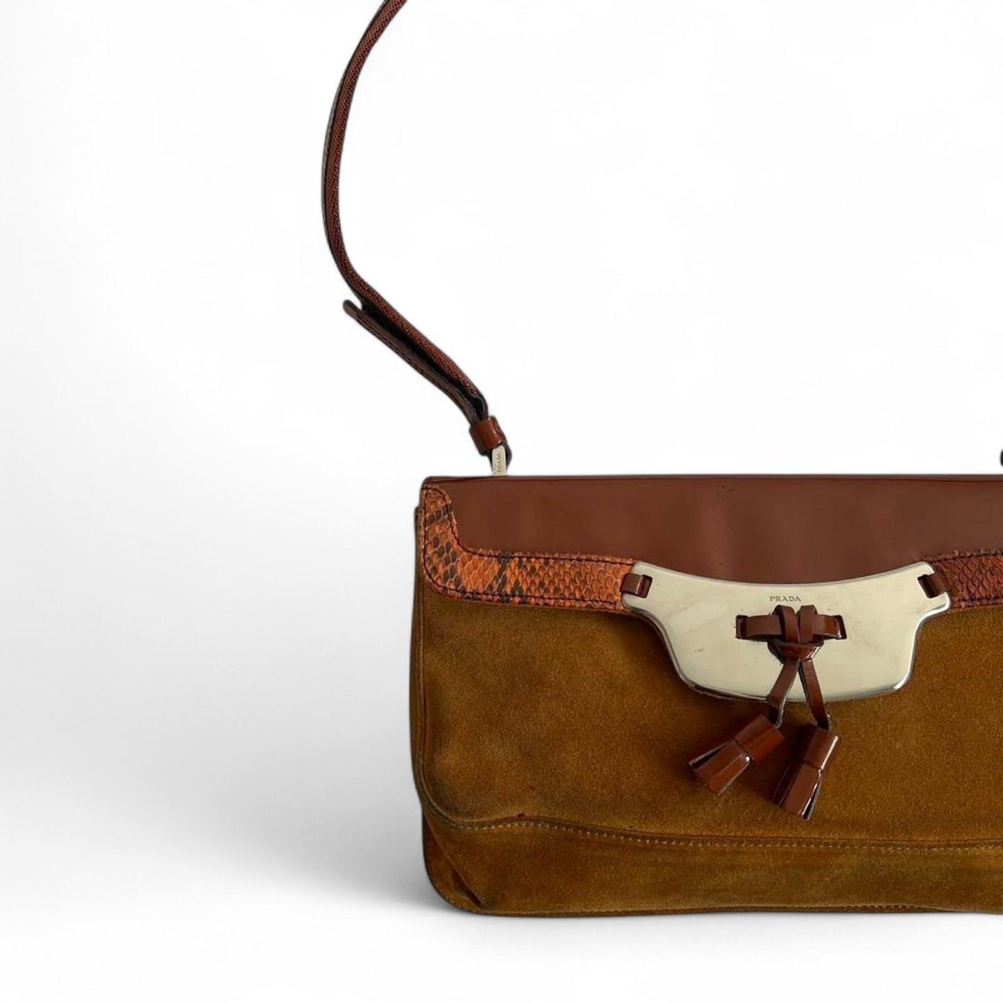 Prada - Women's Shoulder Bag in Brown Suede and Leather with