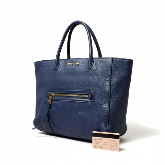 Miu Miu - Navy Leather Tote Handbag