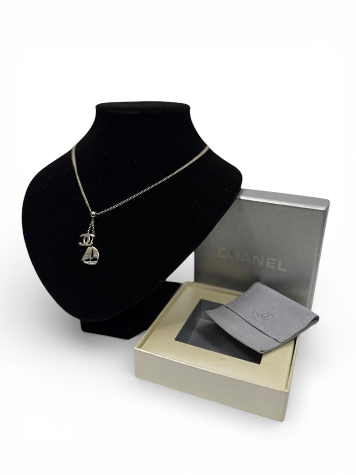 Chanel - Silver-tone Logo and Sailboat Pendant Necklace