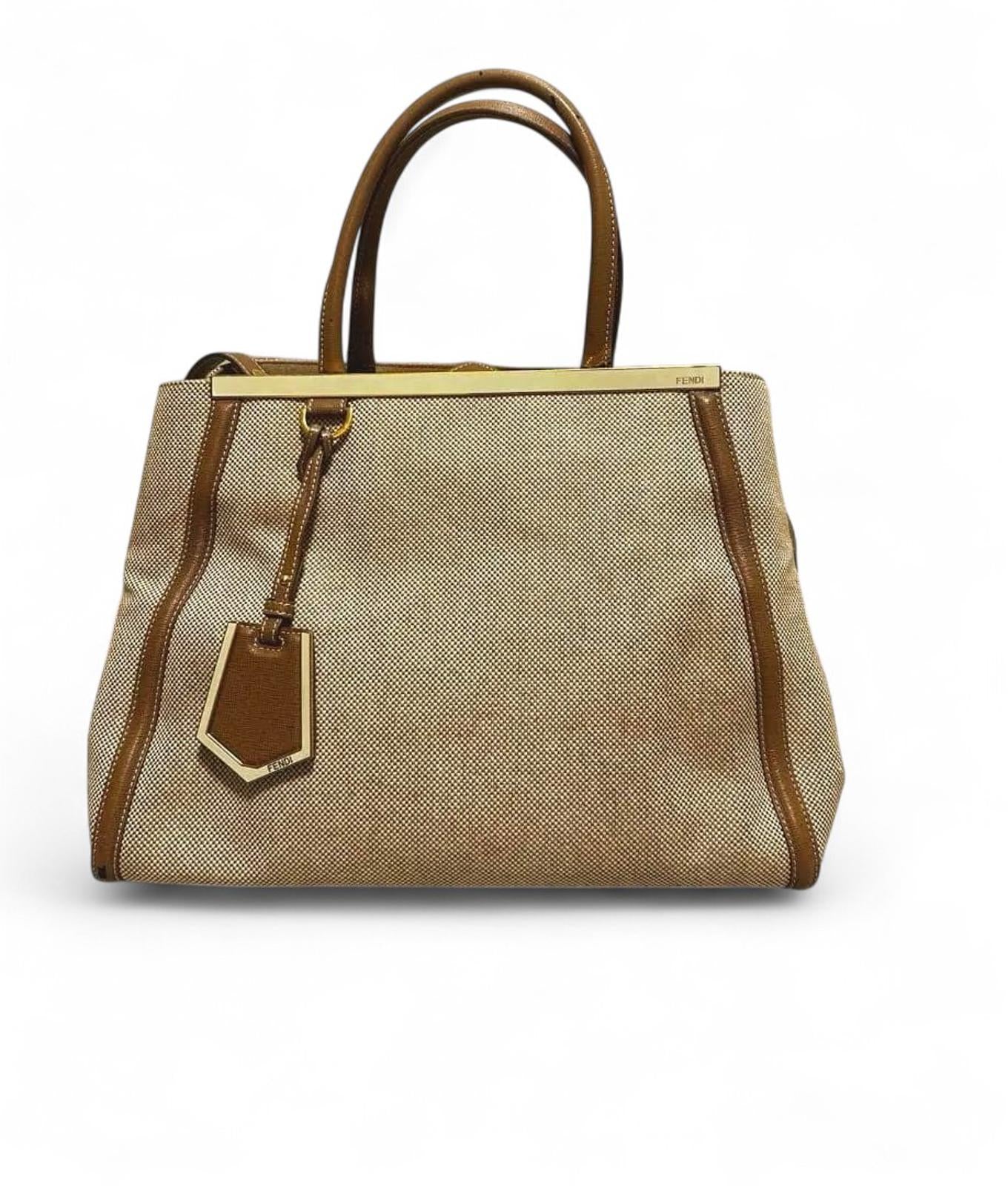 Fendi - Beige and Brown Structured Canvas Tote Bag