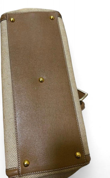 Fendi - Beige and Brown Structured Canvas Tote Bag
