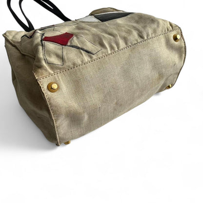 Miu Miu - Canvas Tote Bag Black Leather Handles